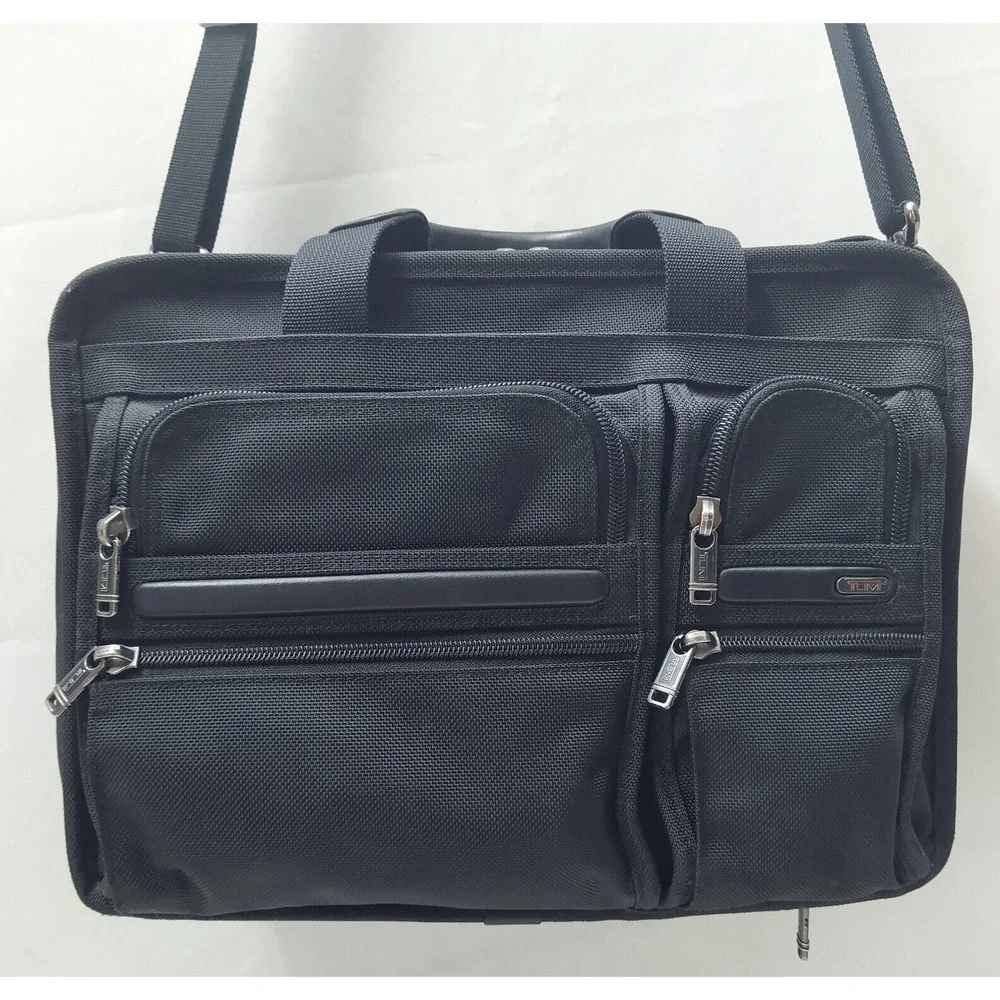 Tumi Two Way Black Nylon Expandable Organizer Business Briefcase Crossbody Bag